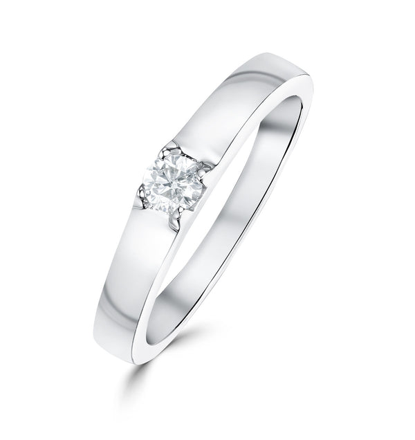 Solitaire Ring 0.11CT Diamond 9K White Gold SIZE J 1/2