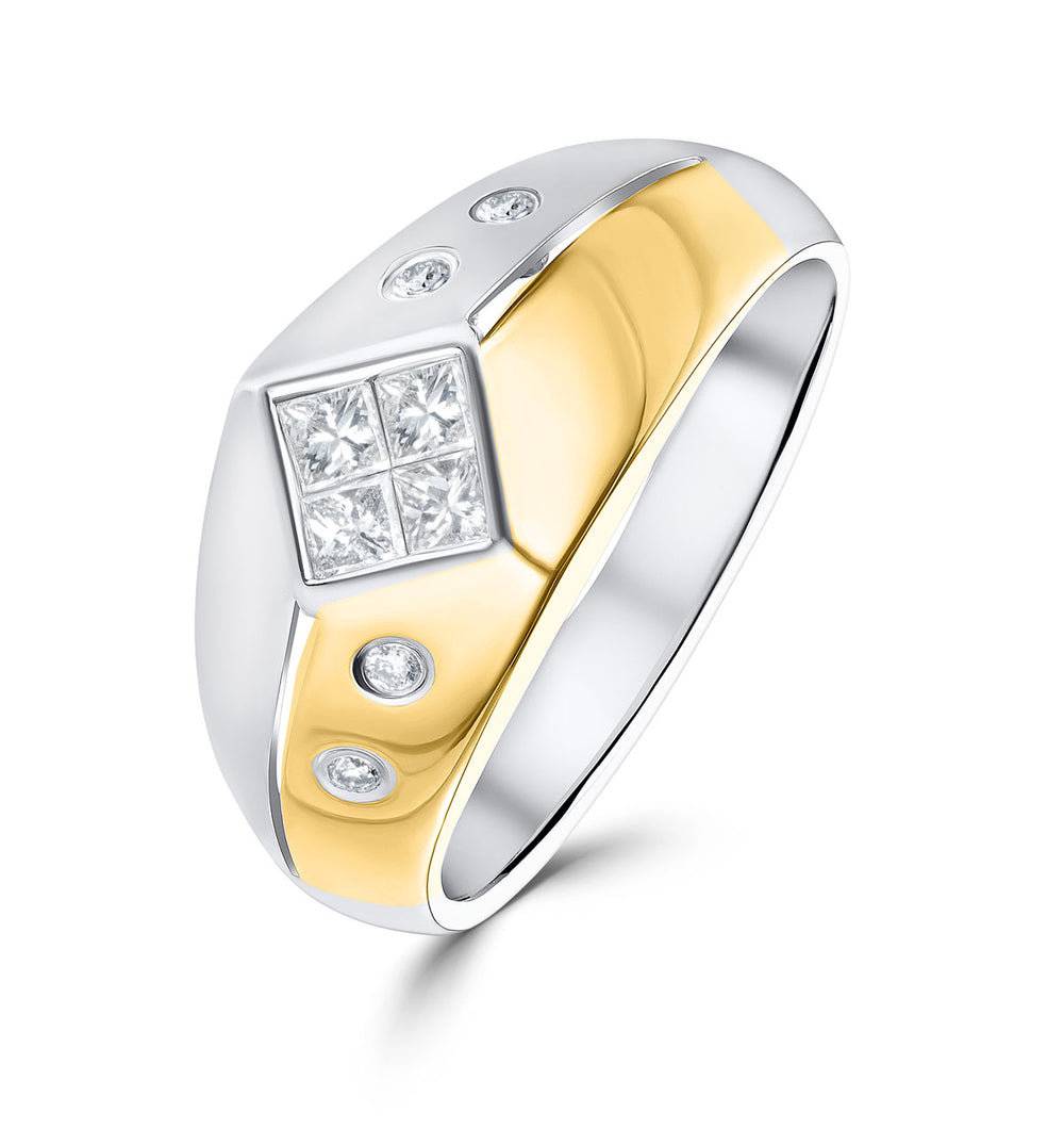 Diamond Ring with Bezeled Shoulders in Two Tone Gold - SIZE N