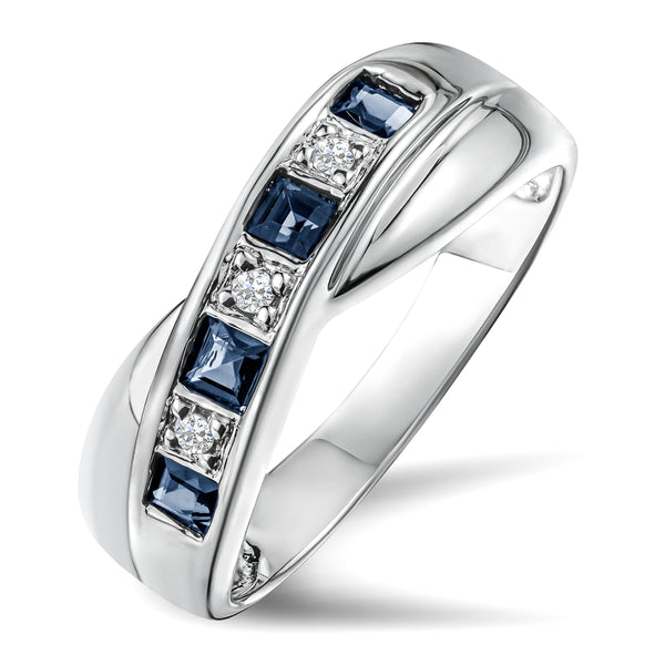 Sapphire 0.45ct And Diamond 925 Sterling Silver Crossover Ring