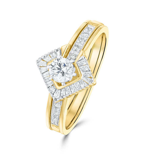 Diamond 0.65ct And 9K Gold Solitaire Ring with Shoulders