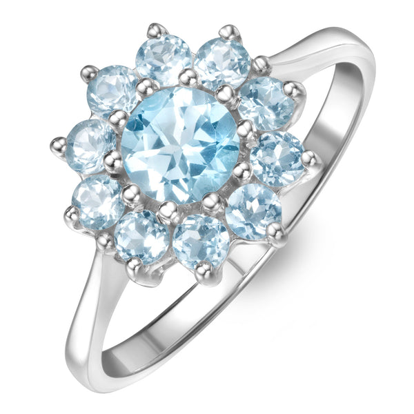 1.10ct Blue Topaz Cluster Ring in 9K White Gold
