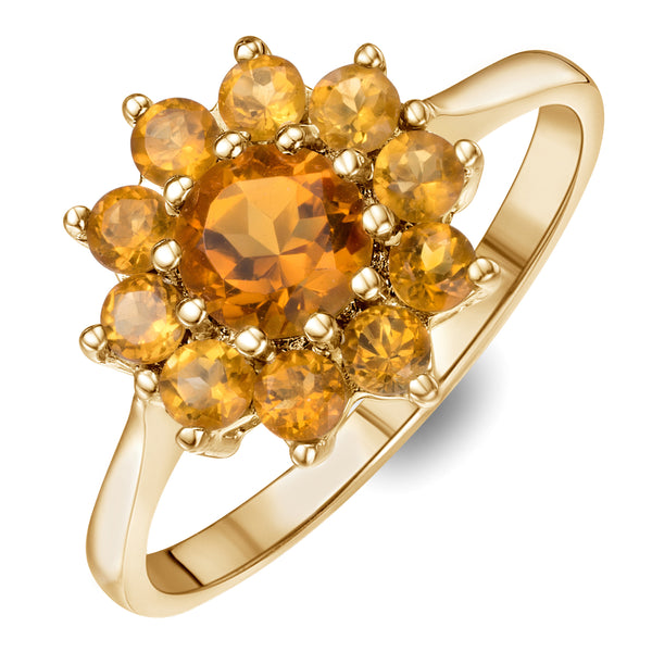 0.96ct Citrine Cluster Ring in 9K Yellow Gold