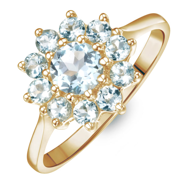 1.10ct Blue Topaz Cluster Ring in 9K Yellow Gold