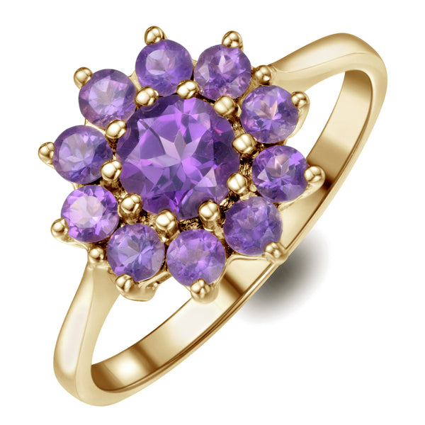 0.94ct Amethyst Cluster Ring in 9K Yellow Gold