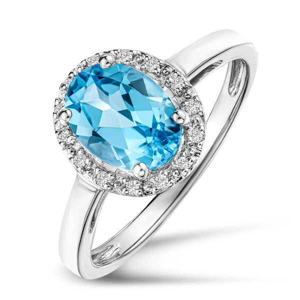 Blue Topaz 1.56CT And Diamond 925 Sterling Silver Ring