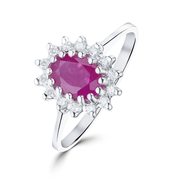 Ruby 0.95ct And Diamond 9K White Gold Ring