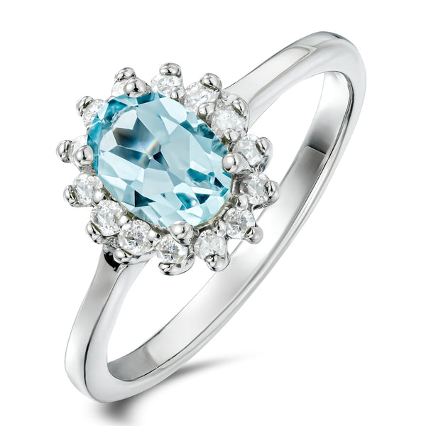 Blue Topaz 0.95CT And Diamond 925 Sterling Silver Ring