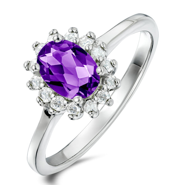 Amethyst 0.70ct And Diamond 925 Sterling Silver Ring