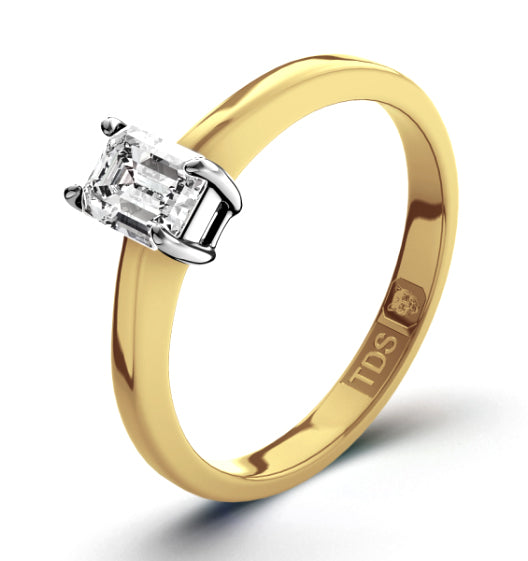 Certified Emerald Cut 18K Gold Diamond Engagement Ring 0.25CT-G-H/SI