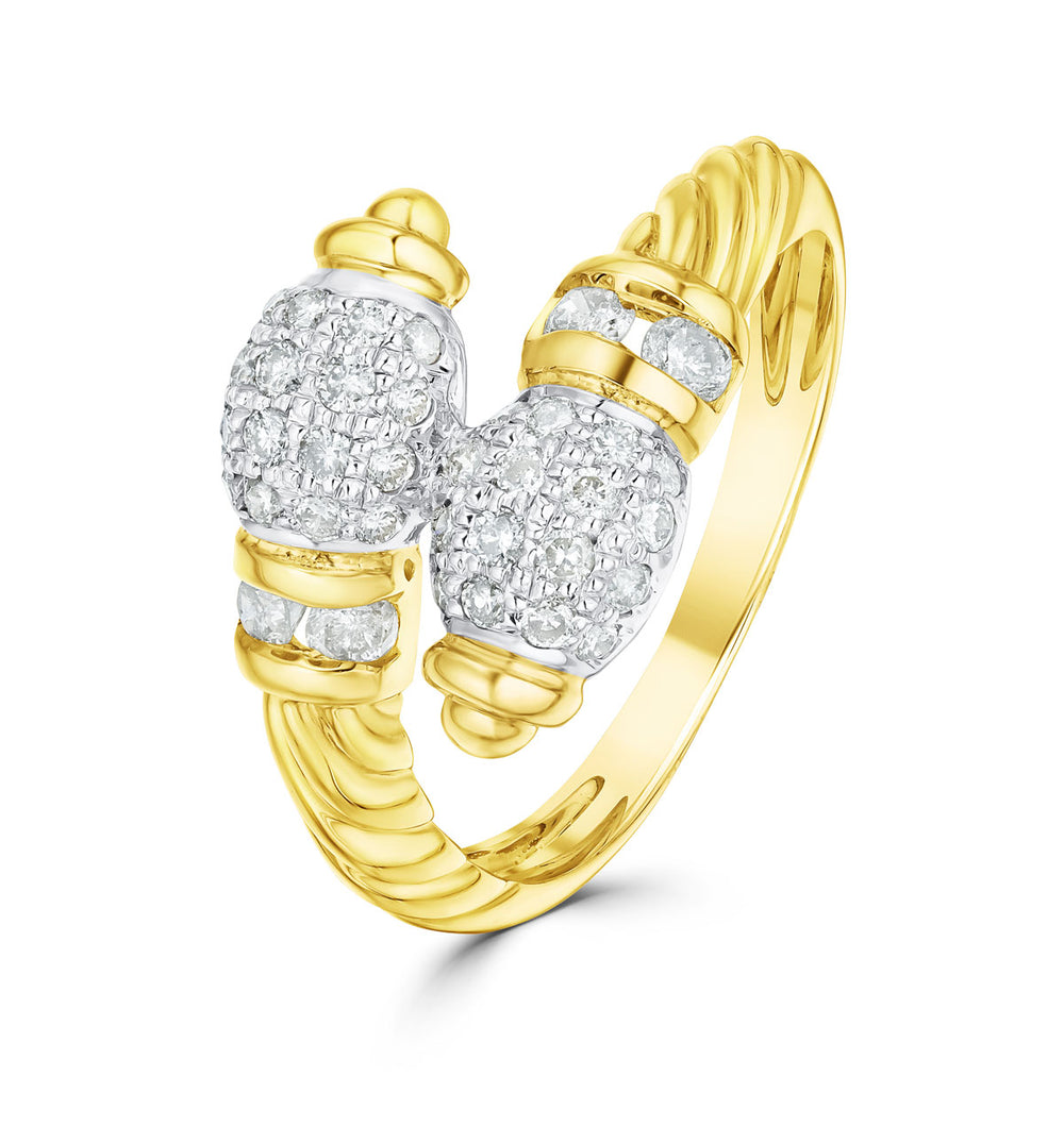 9K Gold Diamond Pave Detail Crossover Ring 0.52ct