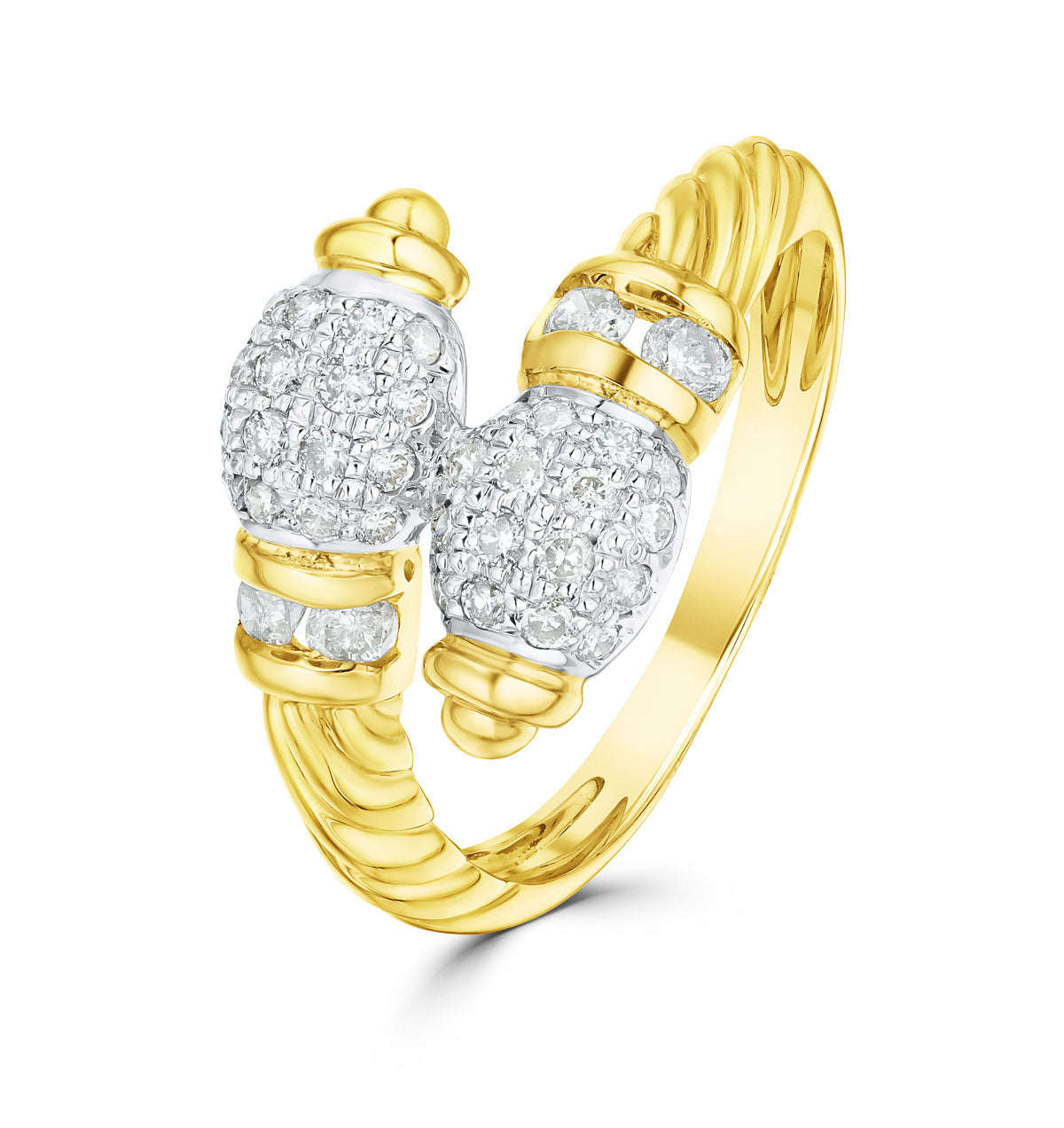 9K Gold Diamond Pave Detail Crossover Ring 0.52ct