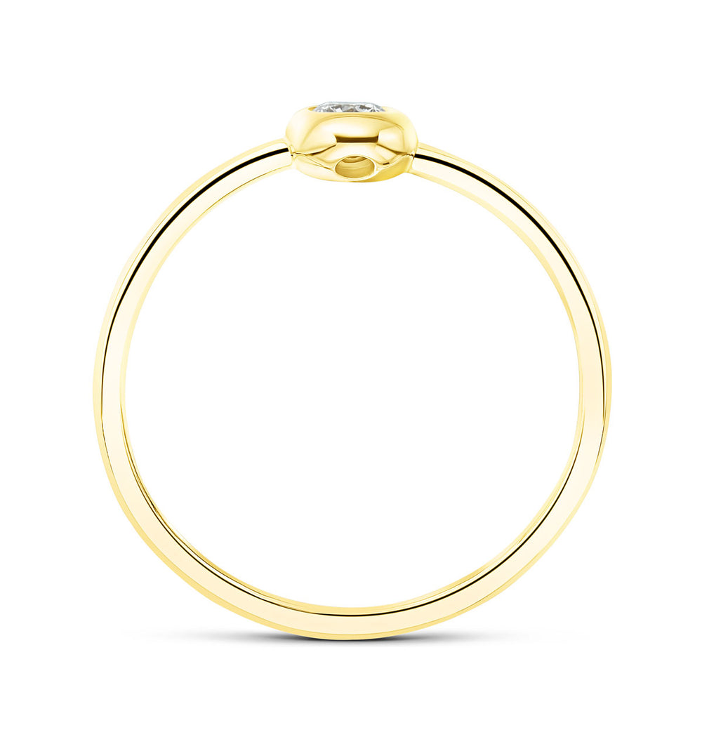 18K Gold Single Stone Diamond Rubover Set Ring 0.08CT - SIZE K