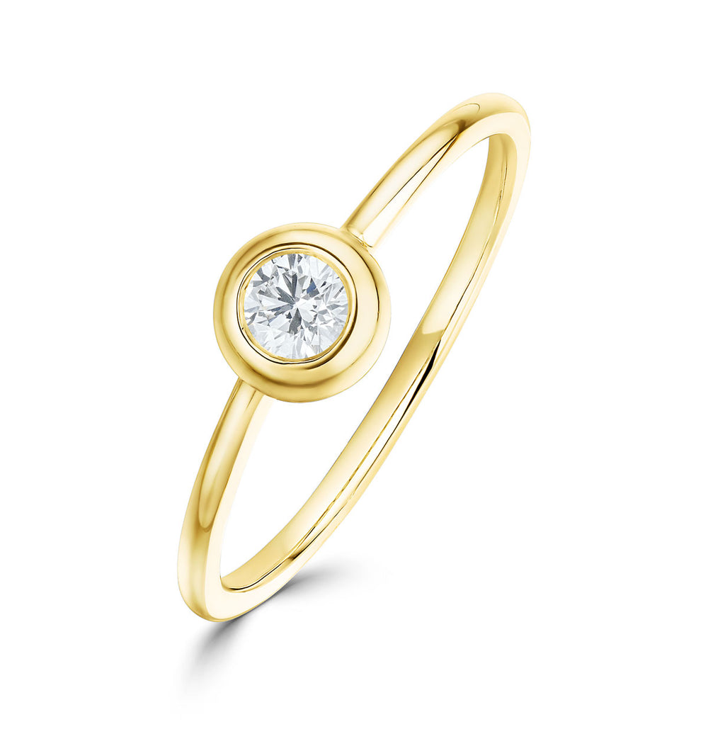 18K Gold Single Stone Diamond Rubover Ring 0.15ct -SIZE K