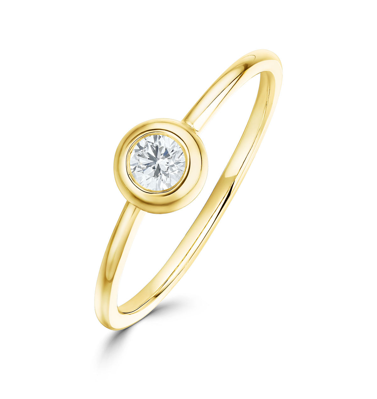 18K Gold Single Stone Diamond Rubover Ring 0.15ct -SIZE K
