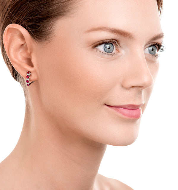 Ruby 1.30CT And Diamond 9K White Gold Earrings