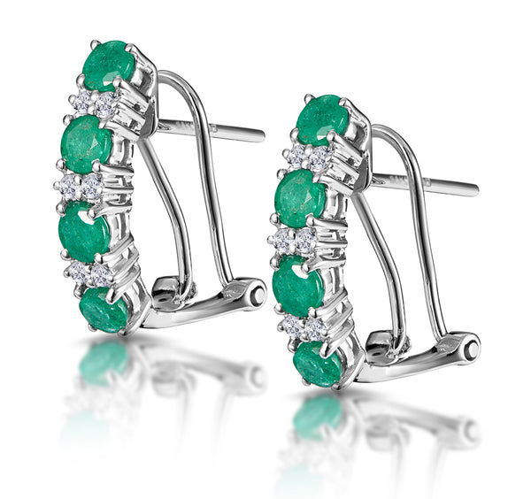 Emerald Earrings Half Huggie With Lab Diamonds Set in 925 Silver