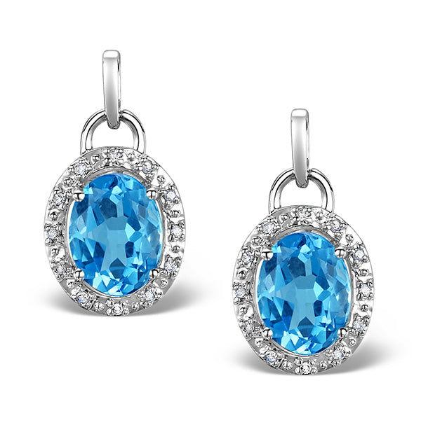 Blue Topaz 4.58CT And Diamond 9K White Gold Earrings