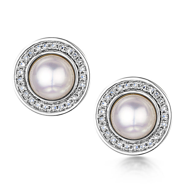 5.5mm Pearl and Diamond Stellato Earrings 0.14ct in 9K White Gold