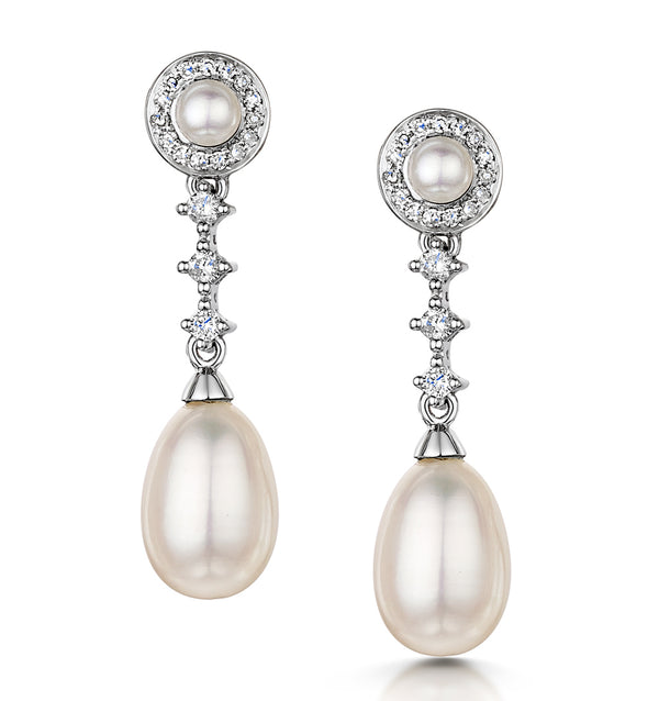 Stellato Collection Pearl and Diamond Earrings in 9K White Gold