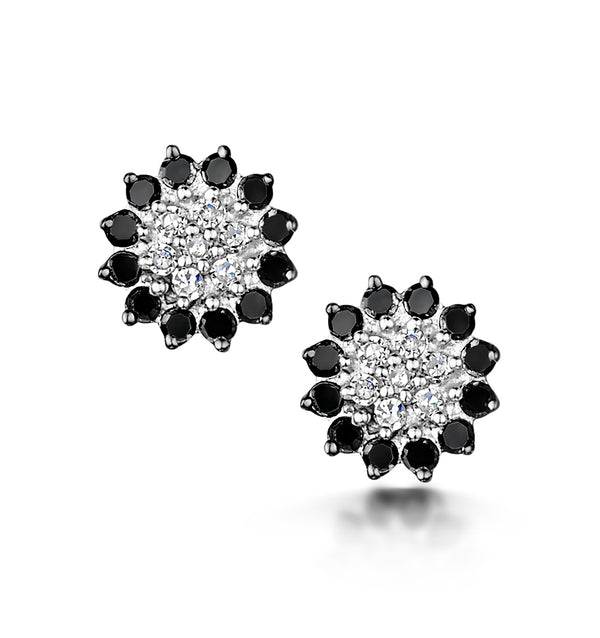Black Diamond and Diamond Stellato Earrings in 9K White Gold