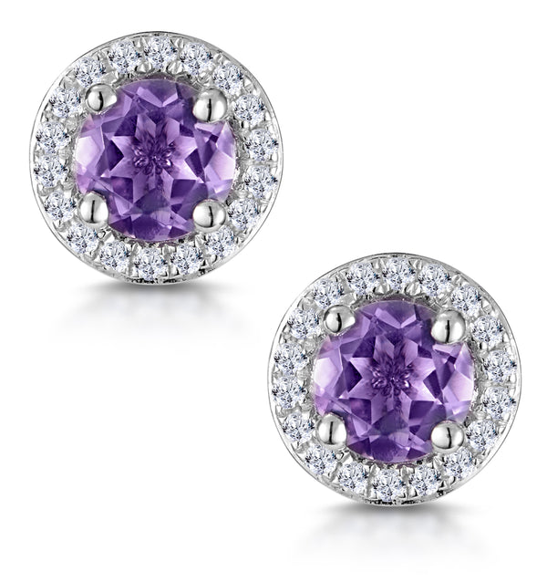 0.64ct Amethyst and Diamond Halo Stellato Earrings in 9K White Gold