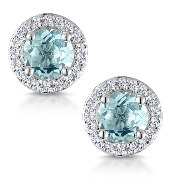0.69ct Aquamarine and Diamond Halo Stellato Earrings in 9K White Gold