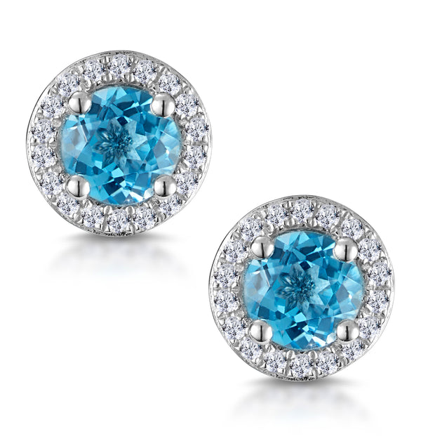 Swiss Blue Topaz and Diamond Halo Stellato Earrings in 9K White Gold