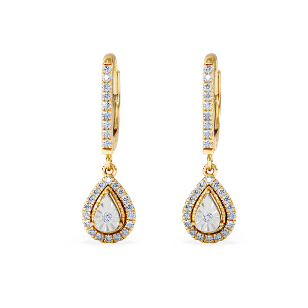 Masami Diamond Pear Halo Earrings 0.20ct Pave Set in 9K Yellow Gold