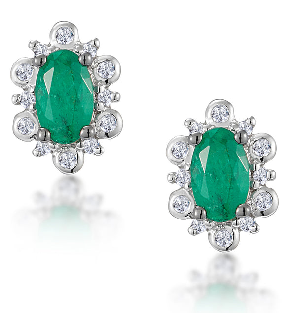 0.50ct Emerald and Diamond Stellato Cluster Earrings in 9K White Gold