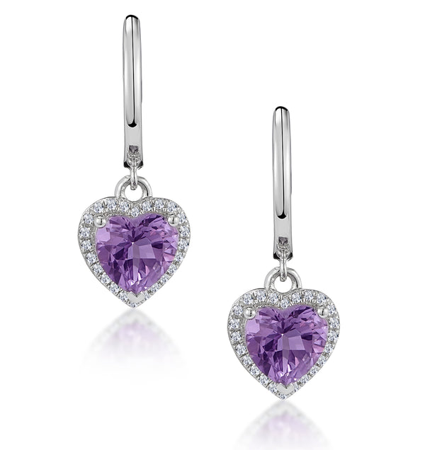 Stellato Amethyst and Diamond Pave Heart Earrings in 9K White Gold