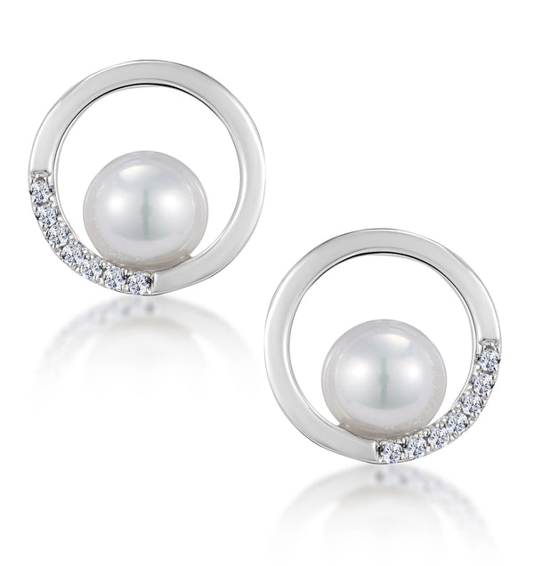 Stellato Circle and Pearl Diamond Earrings in 9K White Gold