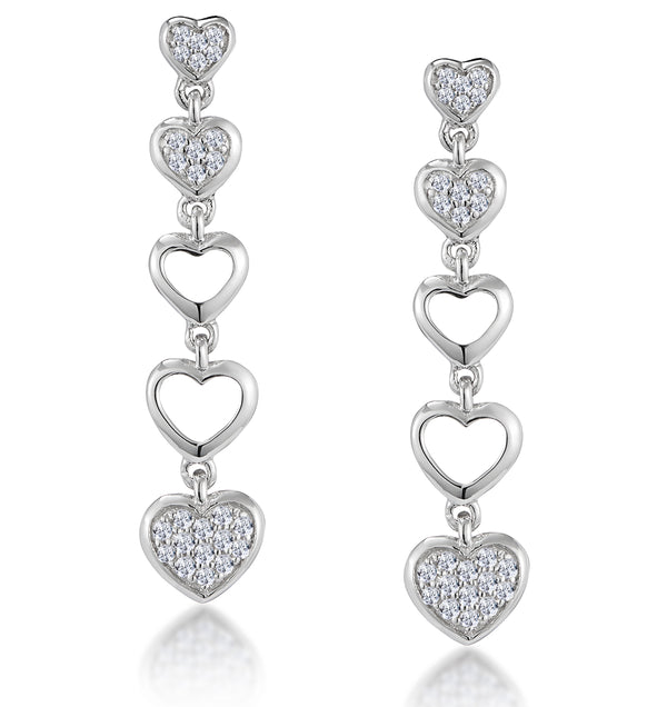 Stellato Collection Drop Diamond Heart Earrings in 9K White Gold