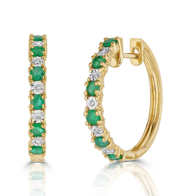 Stellato Emerald 0.63ct And Diamond 9K Gold Earrings