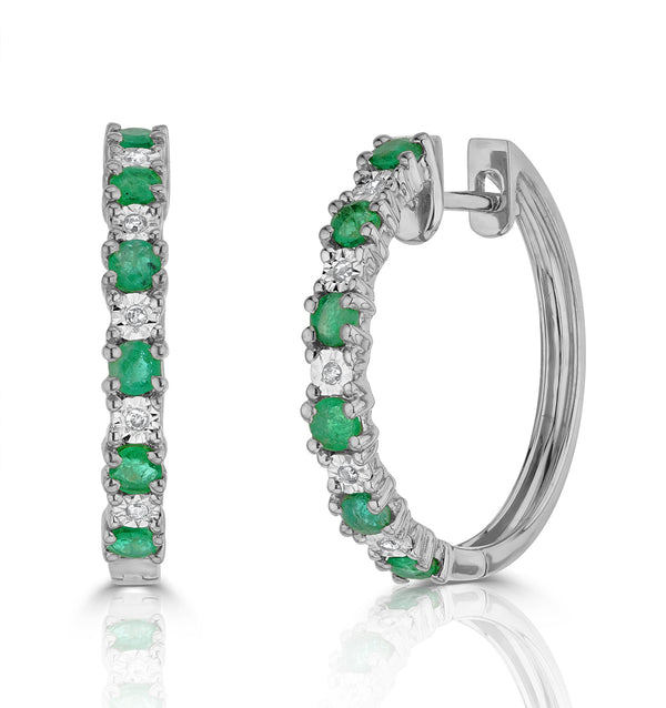 Stellato Emerald 0.63ct And Diamond 9K White Gold Earrings