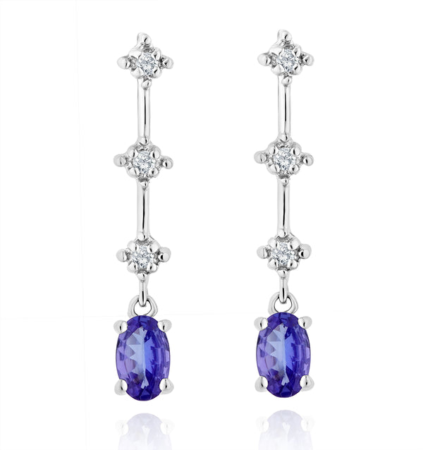 Tanzanite 0.56ct And 0.07ct Diamond 9K White Gold Drop Earrings