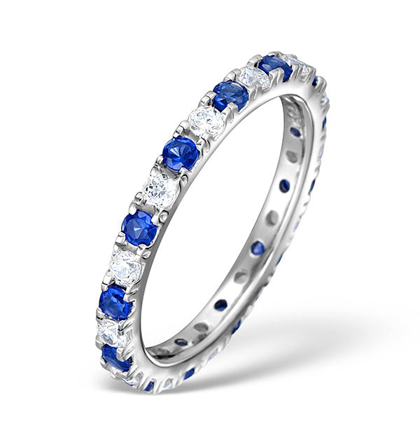 Sapphire 0.90ct And H/SI Diamond Platinum Eternity Ring