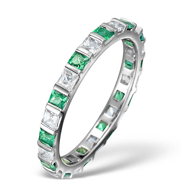 Emerald 0.60ct And G/VS Diamond Platinum Eternity Ring