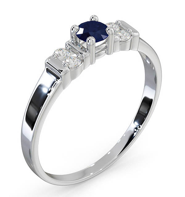Sapphire 3.75mm And Diamond 9K White Gold Ring