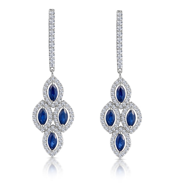 1.45ct Sapphire Asteria Diamond Drop Earrings in 18K White Gold