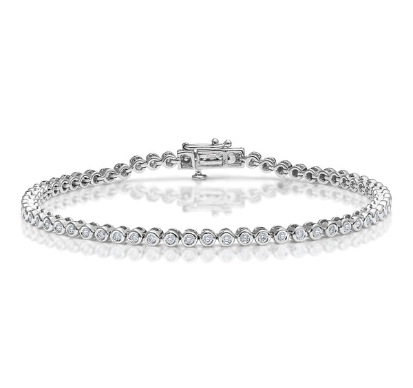 Diamond Tennis Bracelet Rub Over Style 1.00ct 9K White Gold