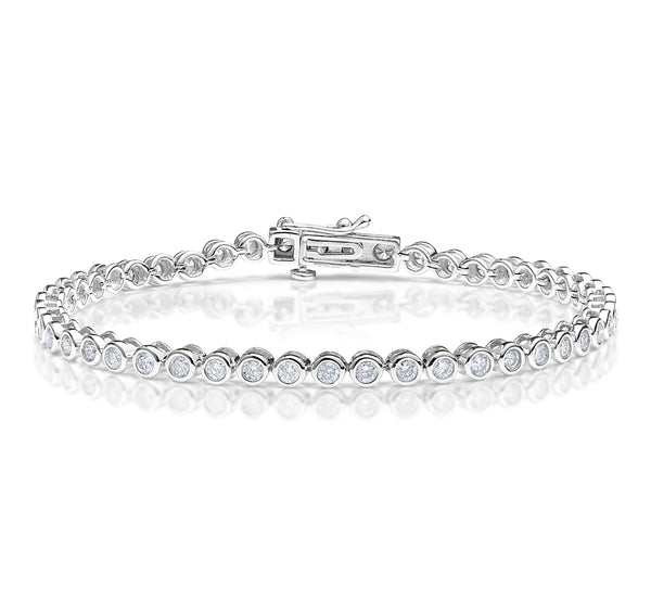 Diamond Tennis Bracelet Rubover Style 3.00ct 9K White Gold