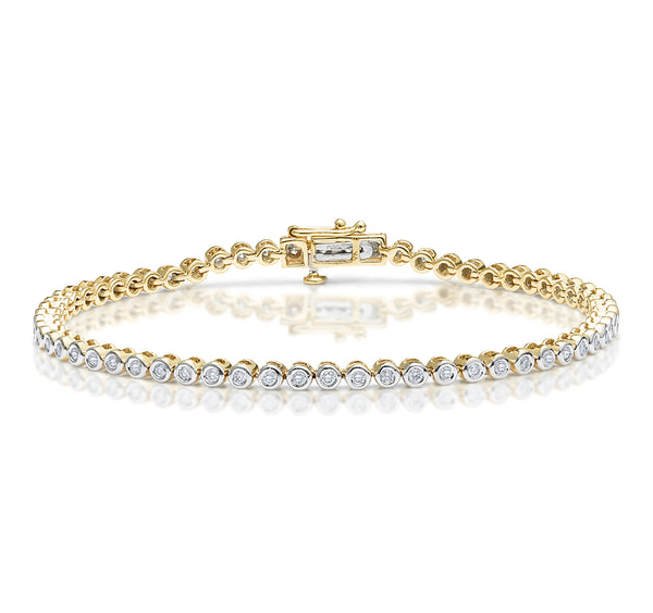 Diamond Tennis Bracelet Rub Over Style 1.00ct 9K Gold