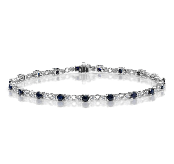 9K White Gold Diamond and Sapphire Claw Set Link Bracelet