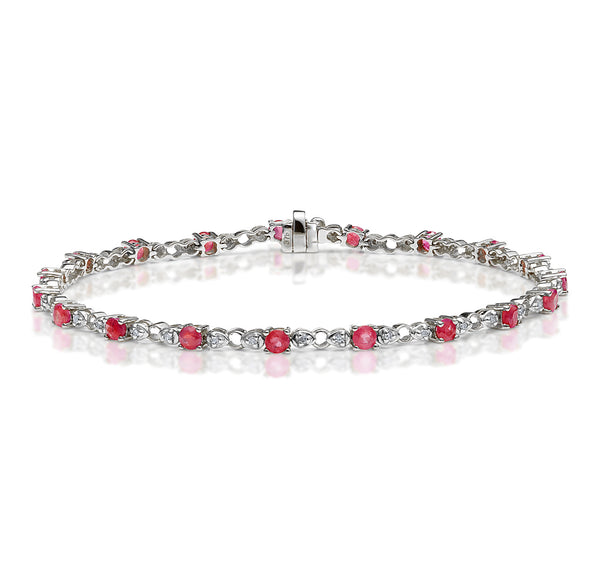 9K White Gold Diamond and Ruby Claw Set Link Bracelet