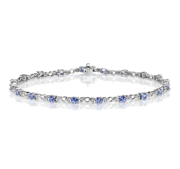 9K White Gold Diamond and Tanzanite Claw Set Link Bracelet