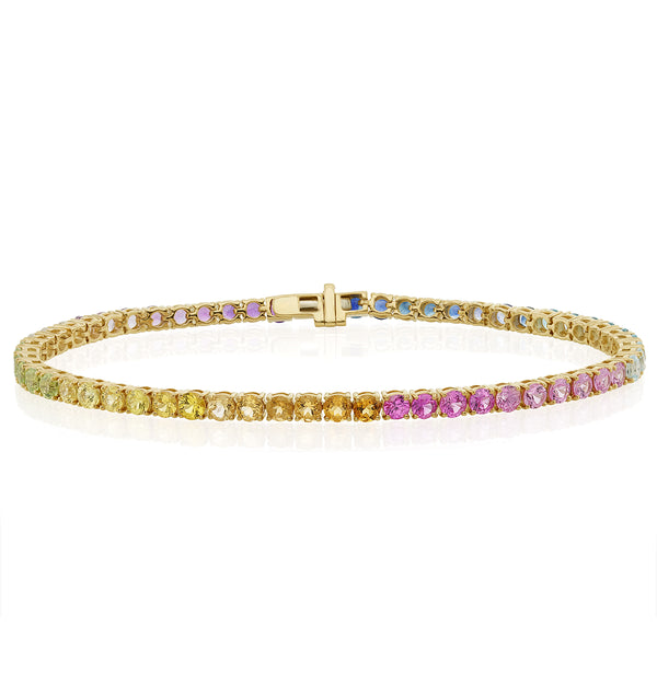 Mens Rainbow Gem Stones Bracelet 10ct Set in 9K Yellow Gold
