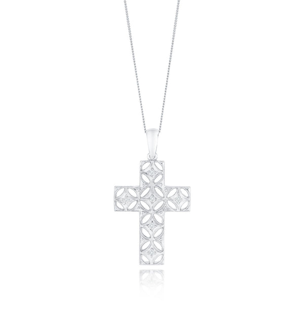 9K White Gold Diamond Design Cross Pendant (0.10ct)