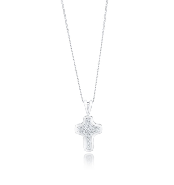 9K White Gold Diamond Pave Cross Pendant (0.05ct)