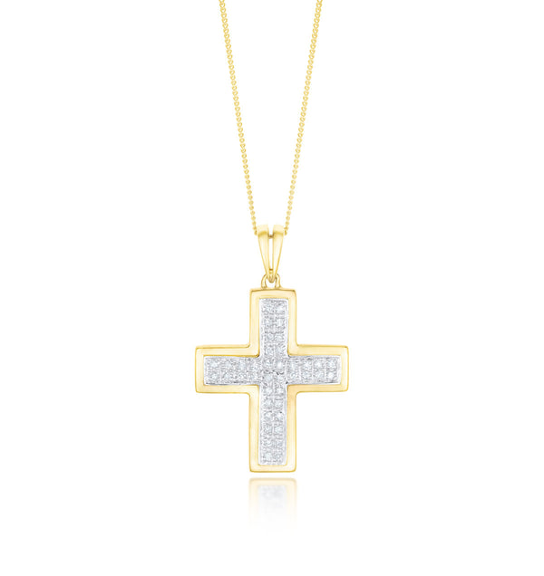 9K Gold Pave Diamond Cross Pendant (0.26ct)