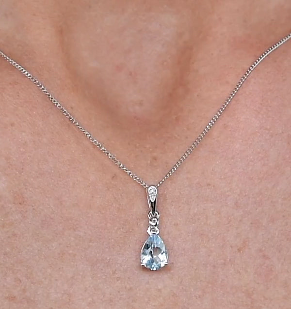 Stellato Collection Blue Topaz Diamond Necklace in 9K White Gold